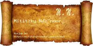 Mititzky Nándor névjegykártya